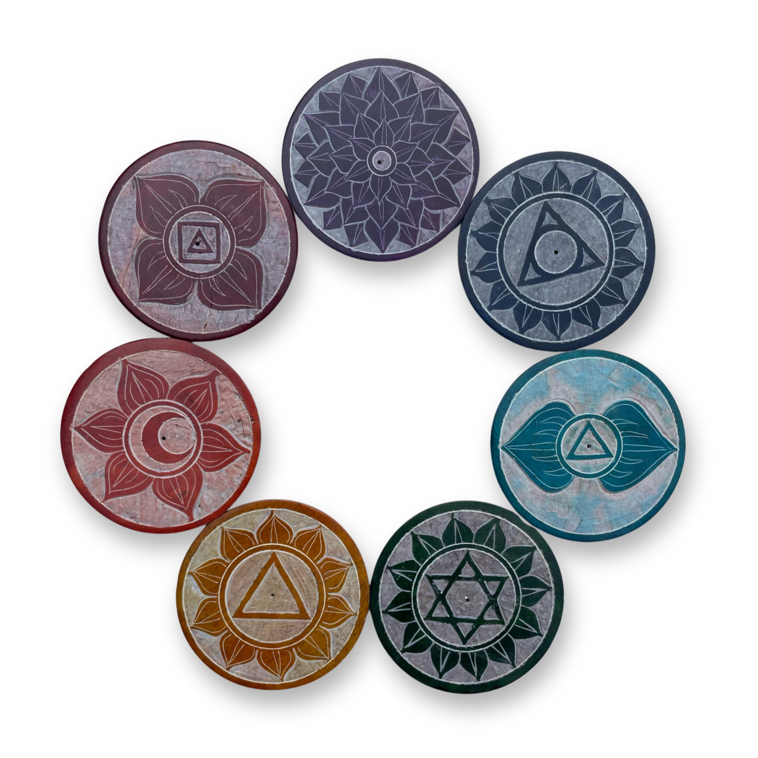 Soapstone Chakra Incense Holder Set Circle ILLUMINATION MANDALAS